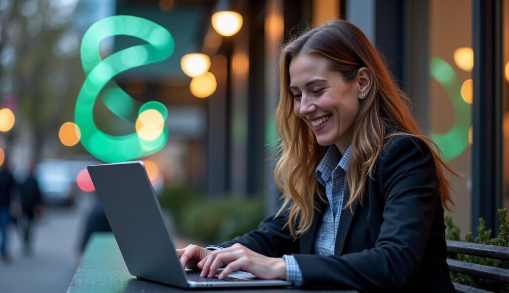 Smilende pro bruger hurtigt fiberinternet