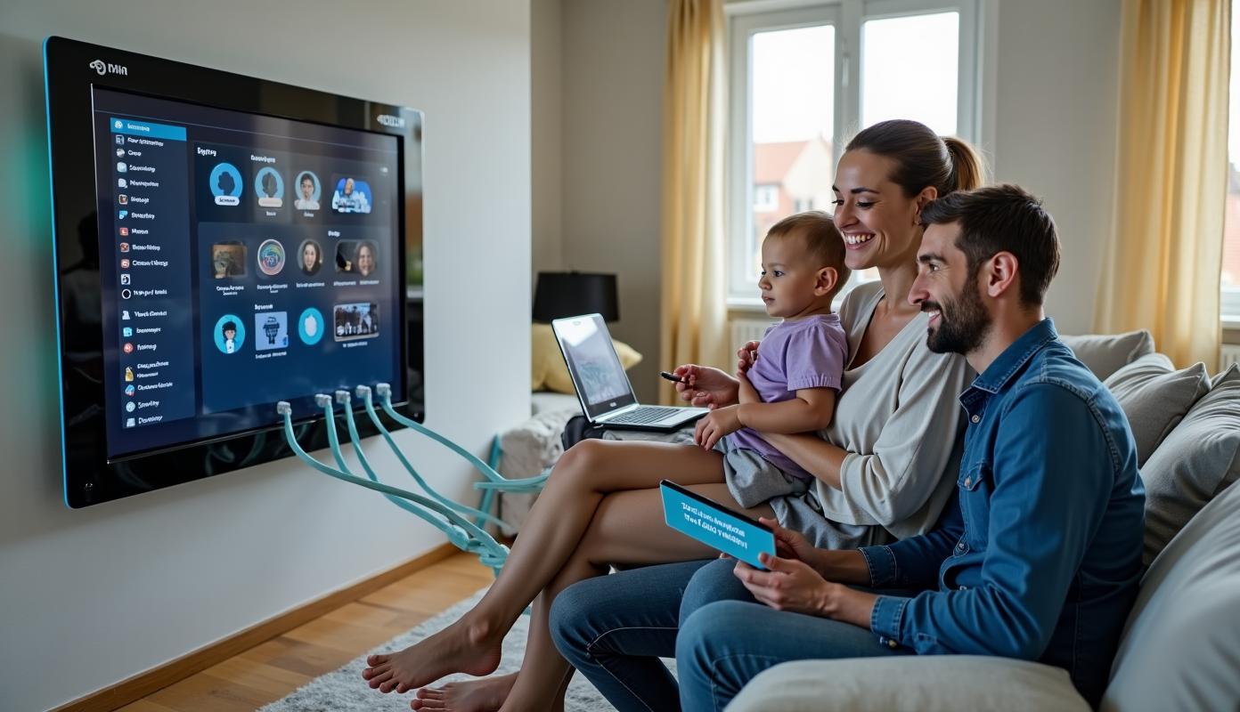 Glade familie med lynhurtigt fibernet