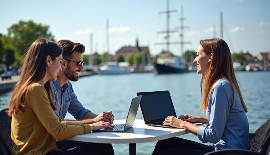 Professionelle med fiber ved havnen